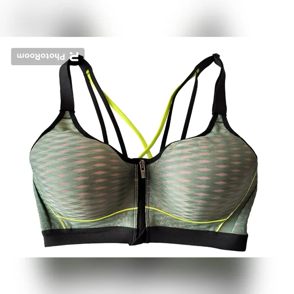 Victoria's secret sport green black bra closure front racerback size 34D - Picture 1 of 12